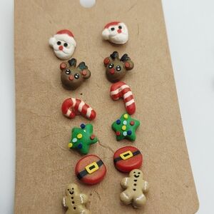 Christmas Earrings Polymer clay 6 pairs hand-made